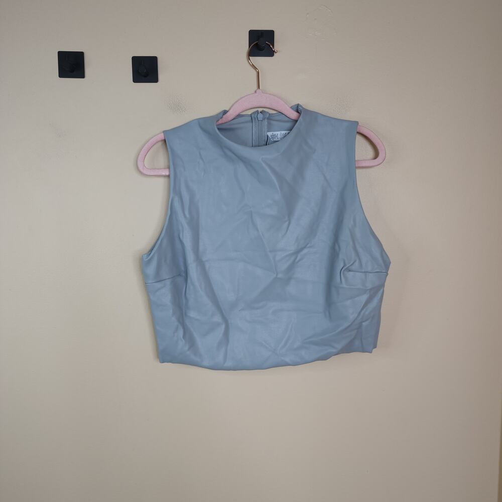 SKIMS Faux Leather Crew Neck Cropped Gray Top Size 3X